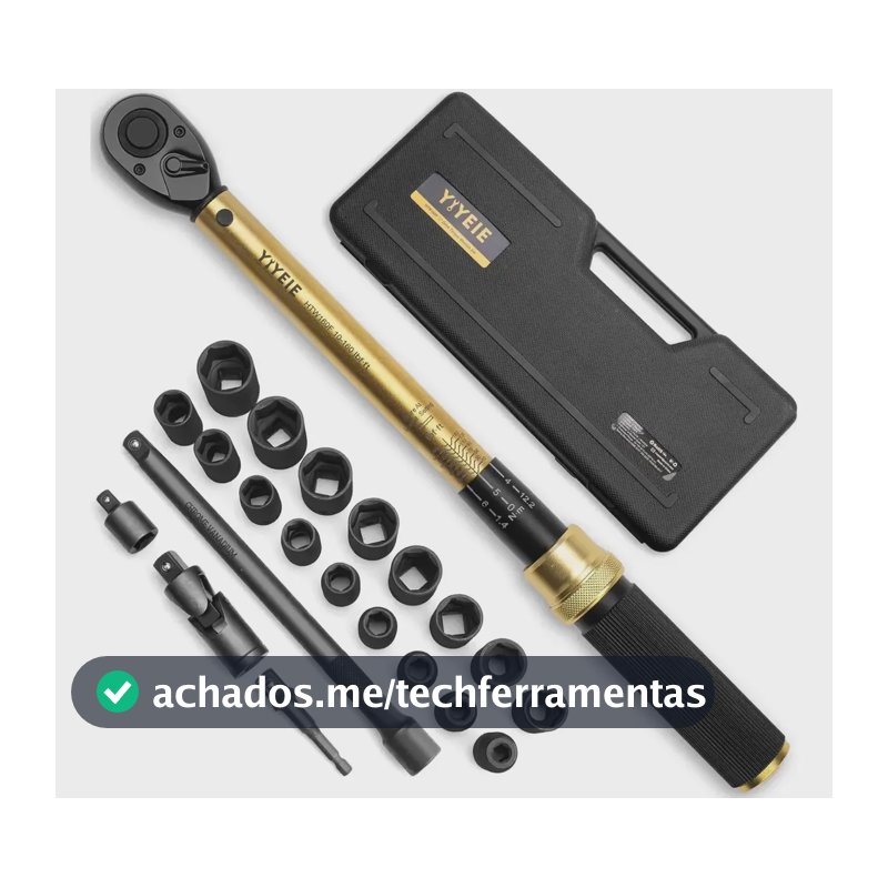 Kit Torquímetro 1/2'' 10-227 Nm 22 Peças Reparo Automotivo Dourado