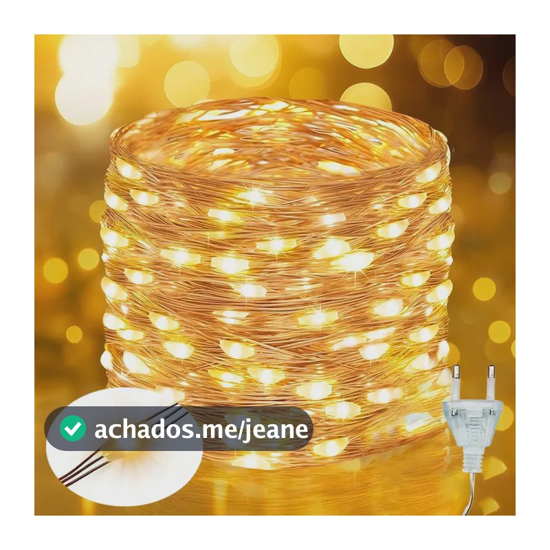 Cordão De Luz Natal Fio Fada 800leds 100m Casa 8modos Pisca Branco Quente 127/220v