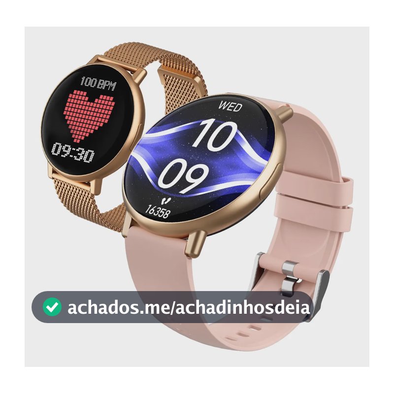 Smartwatch Forestory R1 Rosa com Chamadas, para Android e iOS e 2 Pulseiras