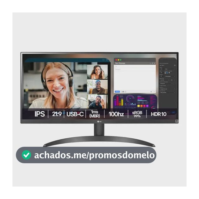 Monitor LG UltraWide - Tela IPS de 29", 21:9, HDR10, sRGB 99%, 100Hz, Preto- 29WQ500B