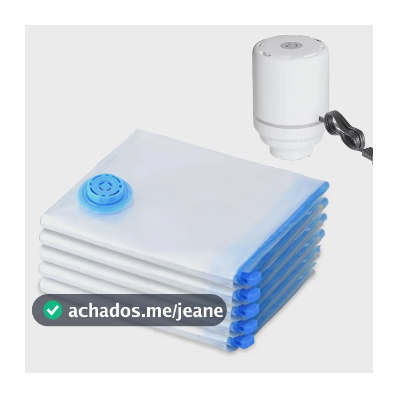 Kit 5 Sacos a Vácuo 50x60cm com Bomba Elétrica Bivolt Reutilizável para Viagem e Organização de Roupas em Casa