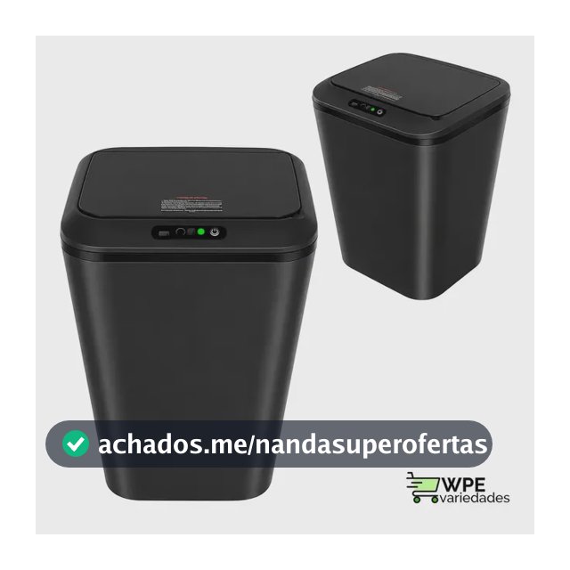 Lixeira Quadrada Preta 16L Inteligente Automática com Sensor para Banheiro e Cozinha