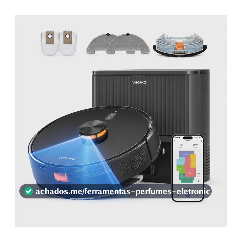 Robô Aspirador VONKO S6 Pro 8000Pa com LiDAR 2.0, Base Autoesvaziante 2.5L, Aspira e Passa Pano, App, Alexa, Google Assistant, até 180min,