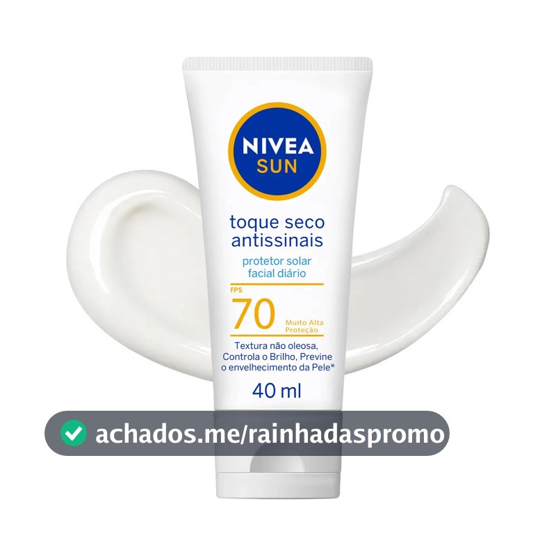 NIVEA SUN Protetor Solar Facial Toque Seco Antissinais FPS70 40ml, Alta Proteção UVA/UVB, Controla a Oleosidade, Previne Envelhecimento, Textura Leve