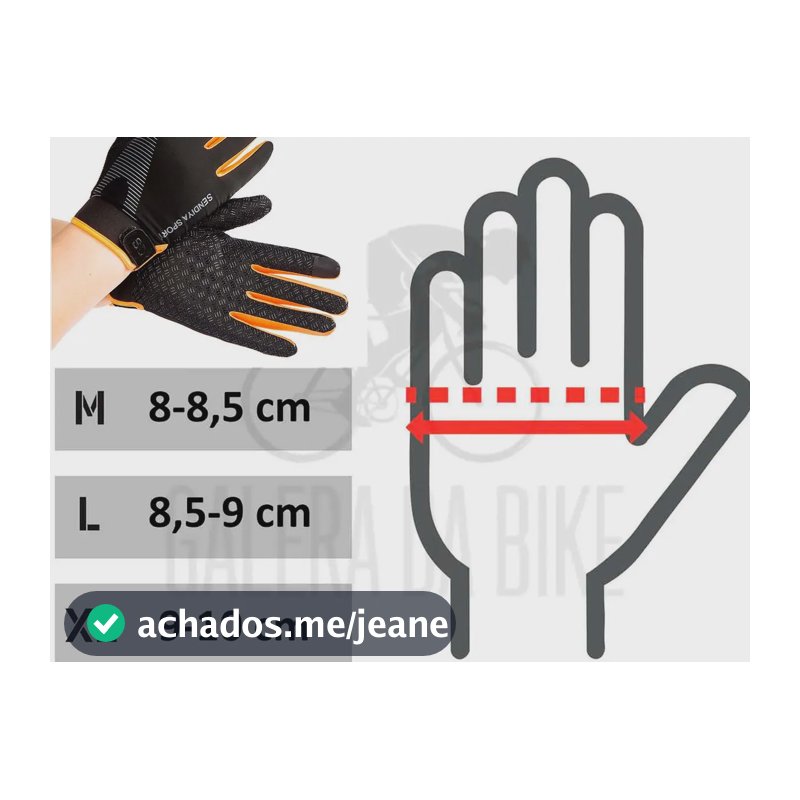 Luva Ciclismo Dedo Longo Touchscreen para Bike Cor Preta Tamanho G