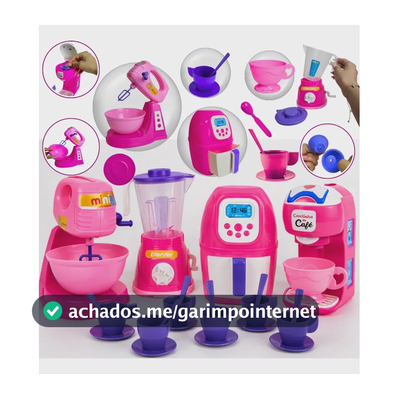 Kit Cozinha Brinquedo Eletrodomésticos + Comidinhas - 24pçs Rosa