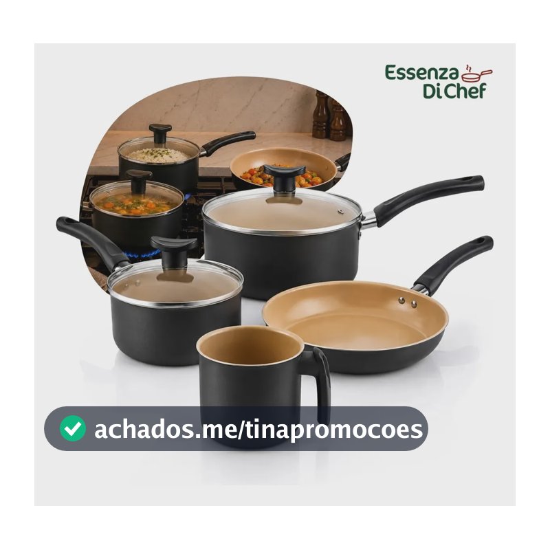 Jogo de Panelas Essenza Di Chef 4 Peças de Alumínio Antiaderente com Tampas de Vidro para Fogão a Gás