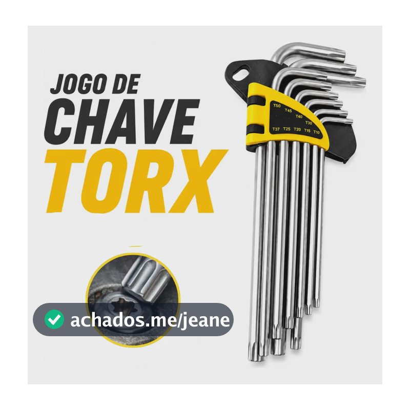 Jogo Chave Torx Estrela Longa Profissional 9 Peças T10 A T50 Com Furo Guia Tipo L Grande