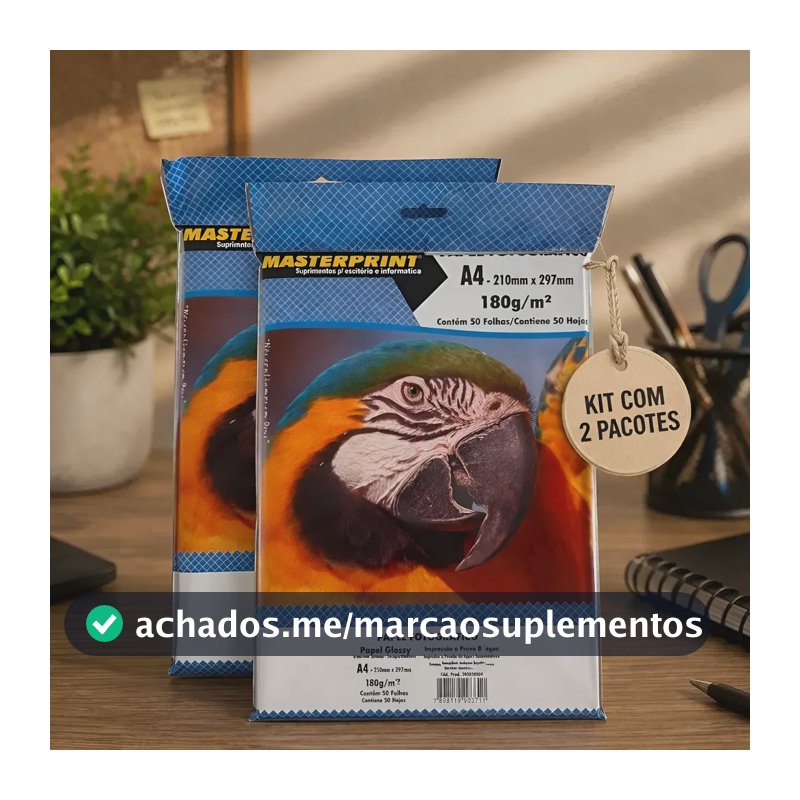 Papel Fotográfico A4 Glossy 180g 100 Folhas Masterprint Branco