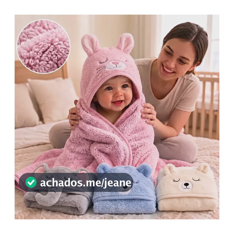 Toalha De Banho Bebê Infantil Com Capuz Grande Forrada Macia Rosa