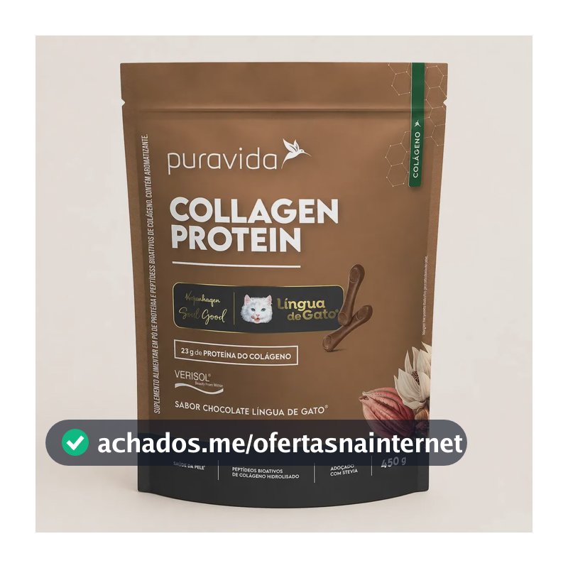 Collagen Protein 23g Língua De Gato 450g Puravida Chocolate