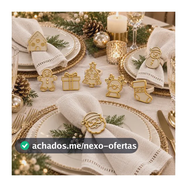 Anel Porta Guardanapo Papai Noel Kit 8 Decoração Ceia Natal Bege