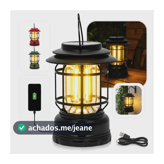 Lampião Led Potente Recarregável 4 Em 1 Portátil Acampamento