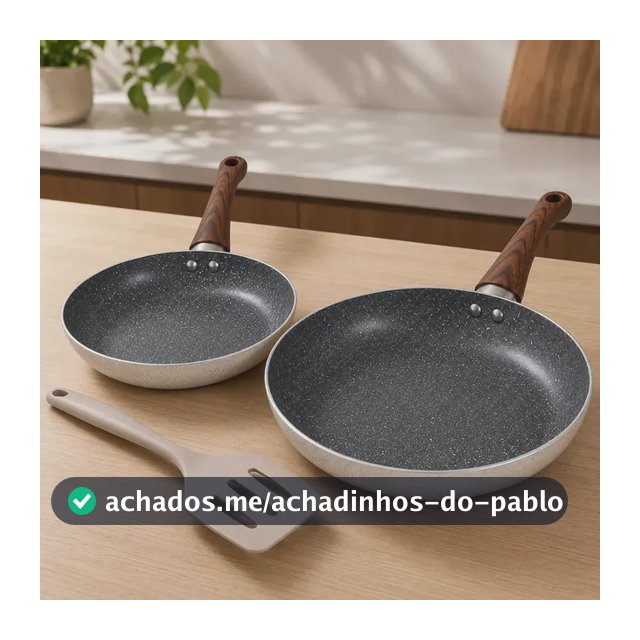 Conjunto 2 Frigideiras Cerâmica Antiaderente Profissional C/ Espátula Raspadora Silicone Bege Matera - Leshop