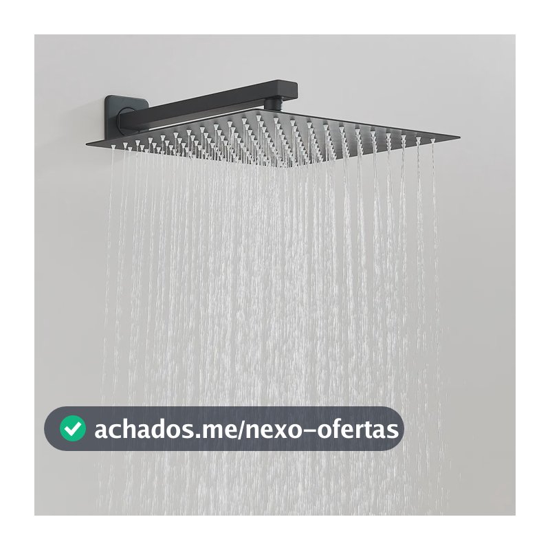 Ducha Quadrada Cromada Em Inox 30x30 Braço Parede Preto Fosco Preto