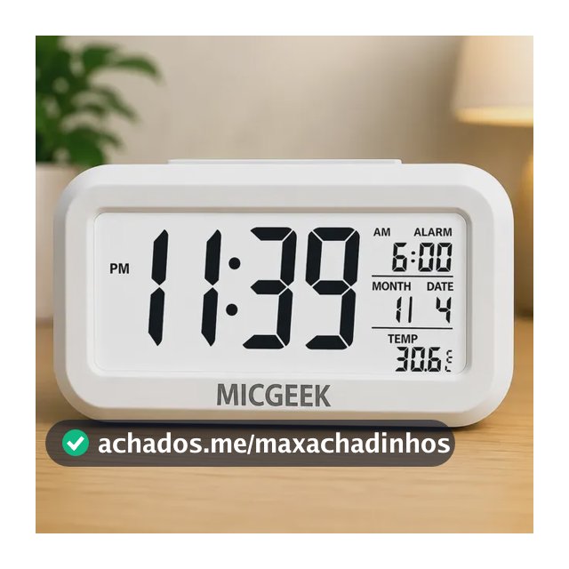 Relógio Digital Despertador Mesa Cabeceira Quarto Idoso Cor Branco MICGEEK