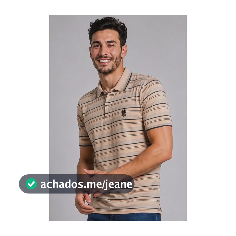 Camisa Polo Masculina Polo Wear Piquet Listrada Bege Médio M