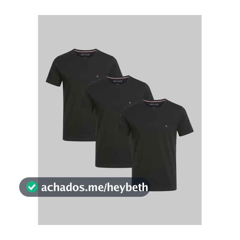 Kit Camisetas Tommy Hilfiger Masculina Preta 3un Masculina Preto G