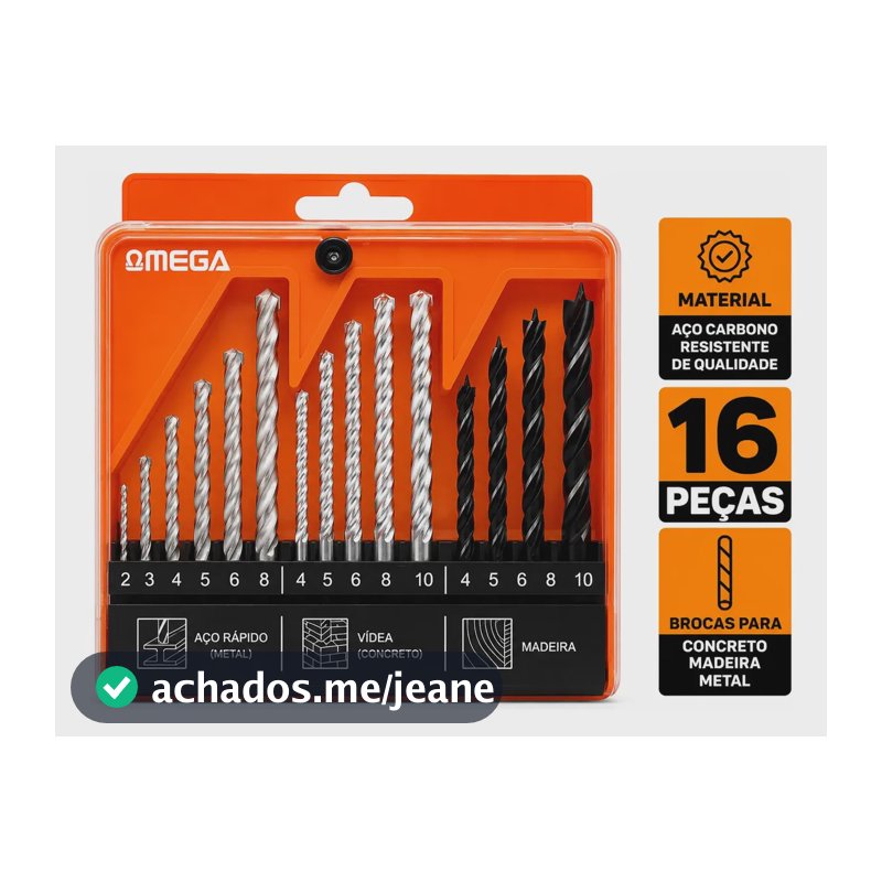 Kit Jogo Brocas 16 Peças Madeira Concreto Aço Com Estojo