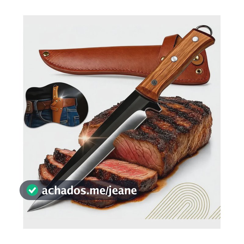 Faca Artesanal Cozinha Churrasco Aço Inox 28cm Cabo Madeira Marrom-claro