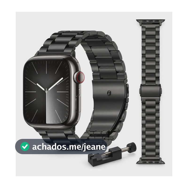 Pulseiras Em Aço Inox Elos 3 Bandas Para Apple Watch Preto 44/45/46/49mm