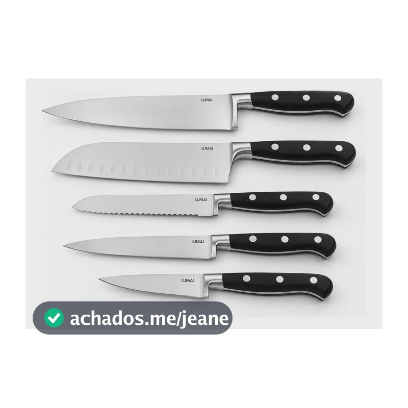LUMAI Kit Jogo de Facas para Cozinha Dublin Preto 5 Peças em Aço Inox - Faca do Chef, Santoku, Pão, Multiuso e Descascadora - 3 Rebites - Cortar Carnes, Legumes, Verduras, Frutas, Pães e Preparos Diár