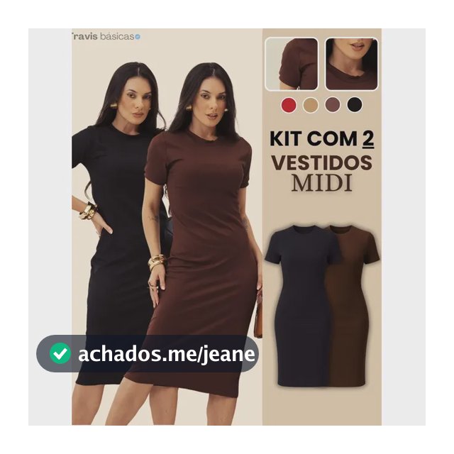 Kit 2 Vestido Midi Feminino Canelado Casual Evangélicos Preto/marrom G (40/44)