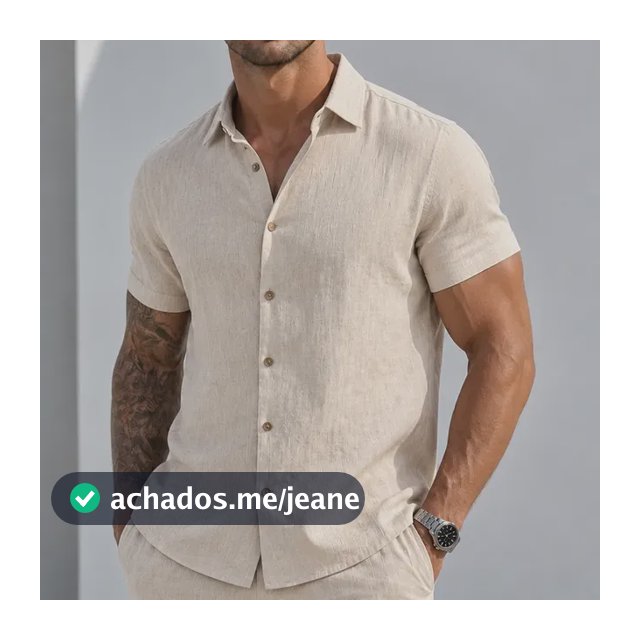 Camisa Manga Curta Viscose Old Money Confortavel Bege Liso M
