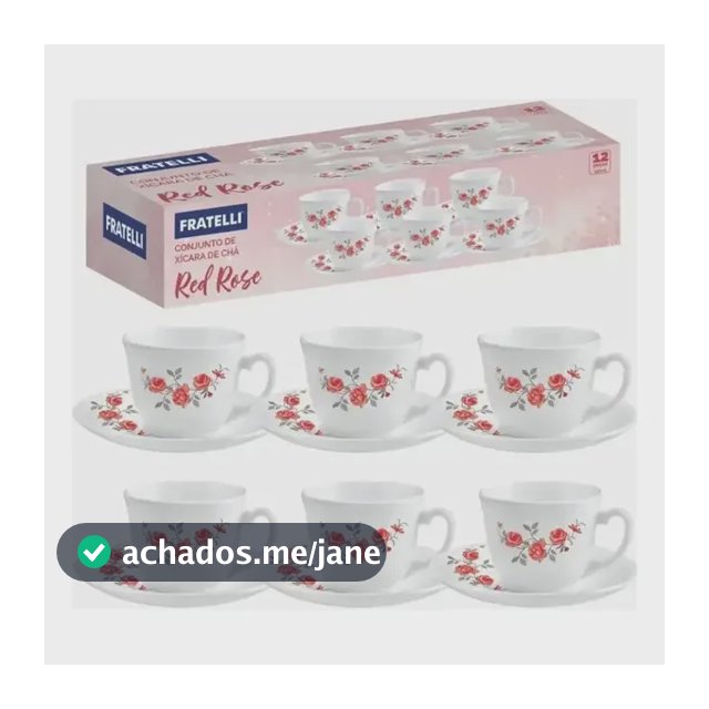 Conjunto Xícaras De Chá 12 Peças 220ml Porcelana Mesa Posta Branco Red Rose Red Rose