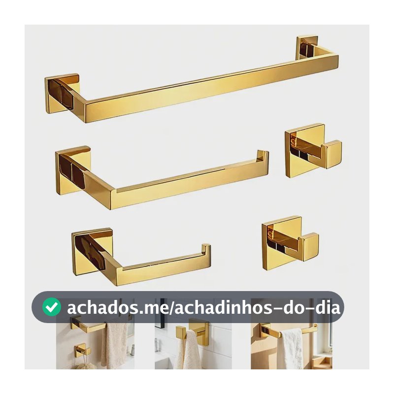 Kit De Acessórios Para Banheiro 5 Peças Hidralia Brilhante Dourad Moderno Cabide, Porta-toalhas,Suporte para rolo