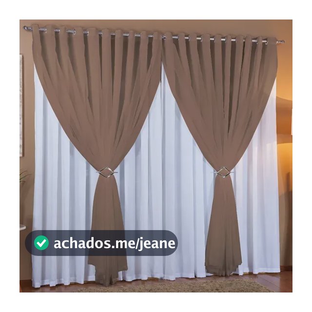 Cortina Lorena 4m Largura X 2,70 Altura Voil Com Forro Cor Branco/Marrom