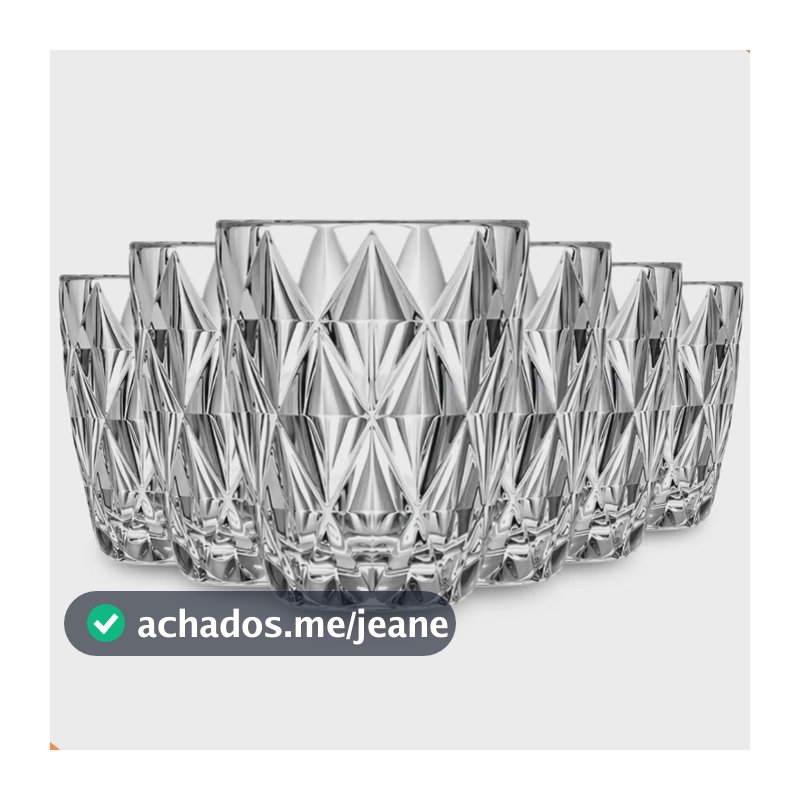 Jogo 6 Copos Diamond 300ml Vidro Grosso Diamante Luxo Transparente