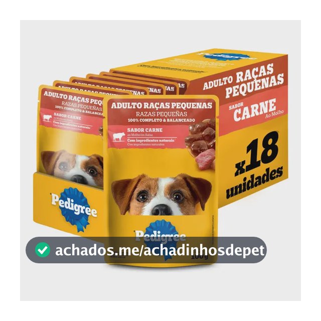 Ração Úmida Pedigree para Cães Adultos Raças Pequenas Sachês Carne 100g - Caixa com 18 unidades