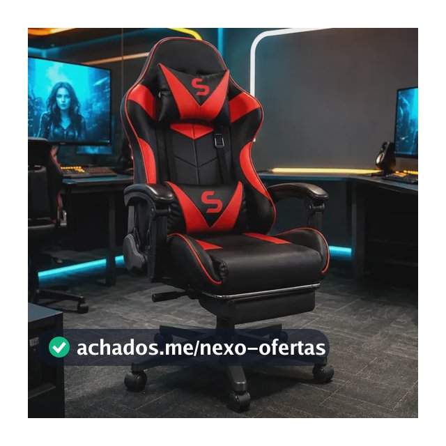 Cadeira Gamer Escritório Ergonômica Confortável Reclinável Vermelho Couro Sintético