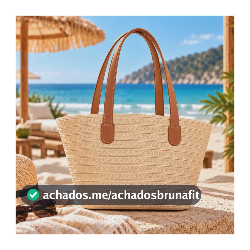 Bolsa Palha Praia Feminina Grande Verão Piscina Sacola Luxo Acambamento dos ferragens Metal Cor Areia Correia de ombro Marrom Desenho do tecido Lisa