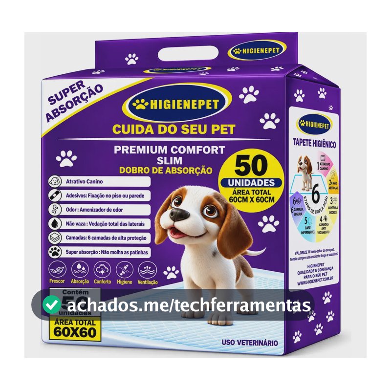 Tapete Higiênico P/Cães 60x60cm 50 Unidades Premium Higienepet