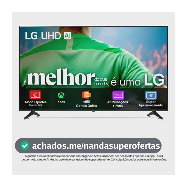Smart TV LG UHD AI UA75 55 polegadas HDR10 Pro Processador α7 AI Ger8 webOS 25