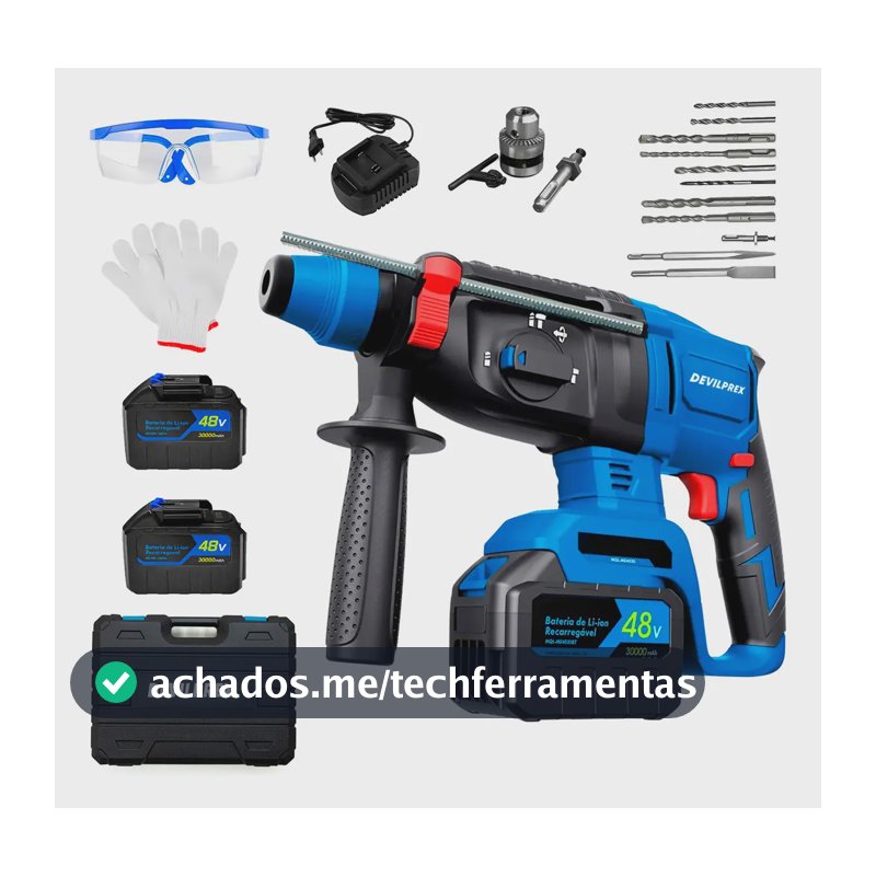 Martelete Rompedor Perfurador Sds Brushless 30.000mah 4 Em 1 Azul 48v Devilprex