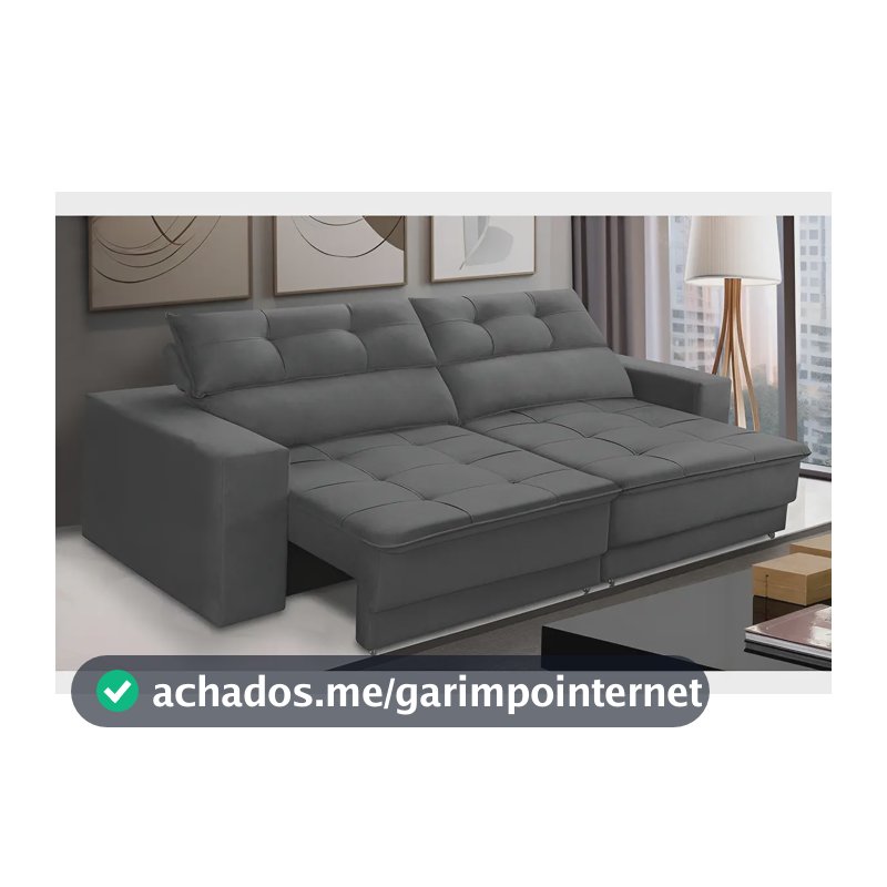 Sofá Retrátil e Reclinável 3 Lugares 1,90m com Molas Emily Suede Cinza Adonai Estofados