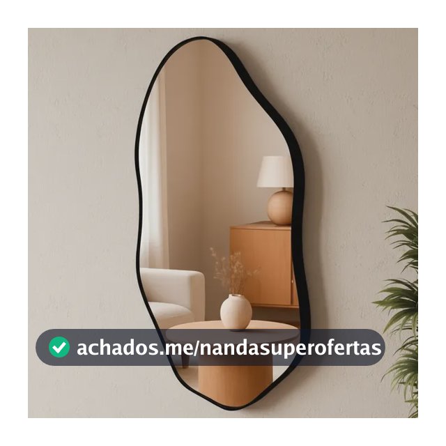 Espelho Orgânico Decorativo 60x40cm Moldura Couro Ecológico Preto
