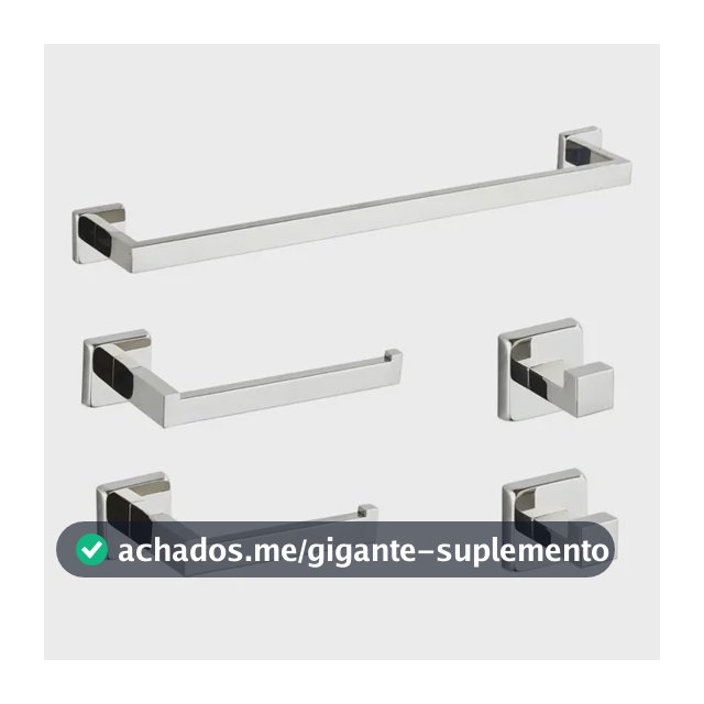 Kit 5 Conjunto Acessorios Suporte Banheiro Lavabo Inox 304 Prateado Brilhante