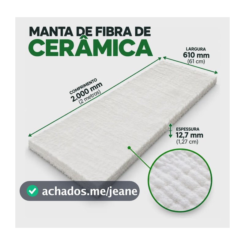 Manta De Fibra Cerâmica 2000x610x12,7mm Suporta Até 1260º