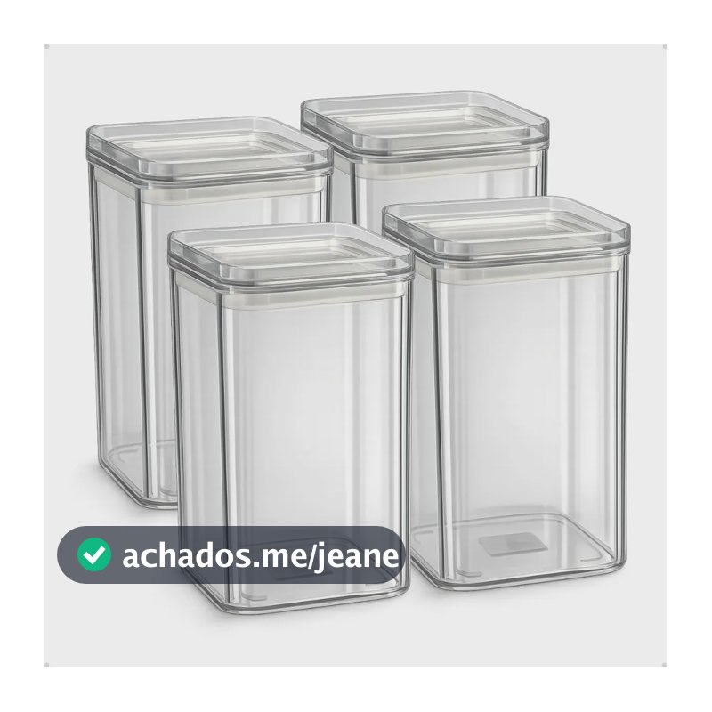 Kit 4 Potes Hermético 1 Litro - Bpa Free Organizador Com Tampa Para Alimentos, Empilhável, Organizadores Para Armário E Cozinha, Mantimentos