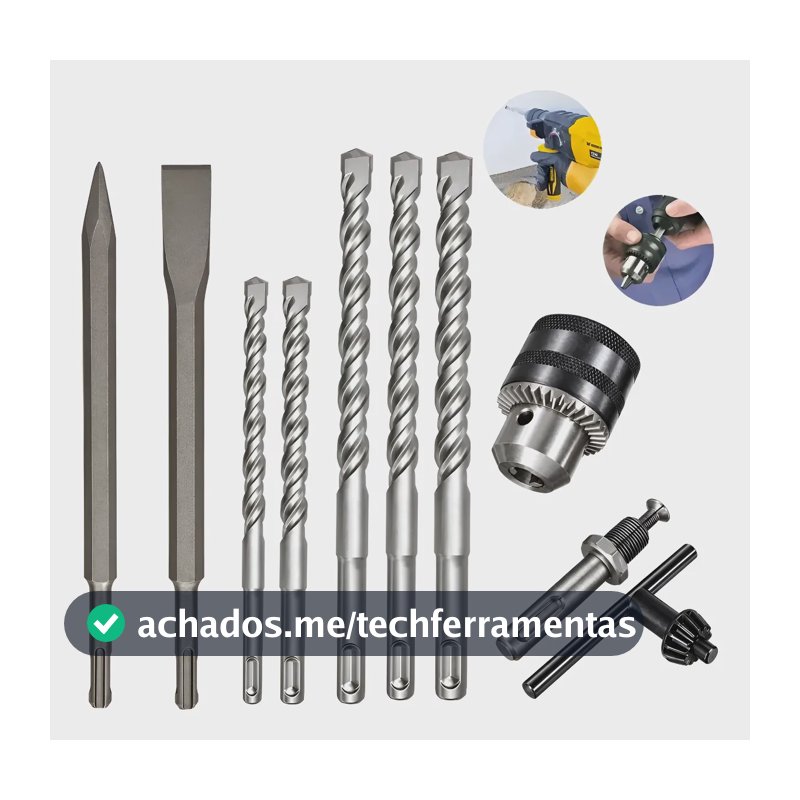 Kit Brocas Ponteira Talhadeira Mandril Sds Plus P/ Martelete