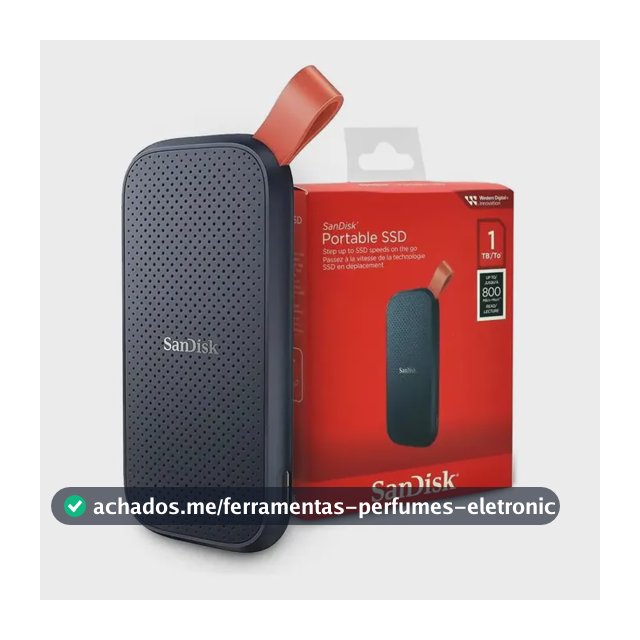 SSD Externo Portátil 1TB Interface USB 3.2 SanDisk SDSSDE30-1T00 Velocidade de Leitura Até 800MB/s Preto