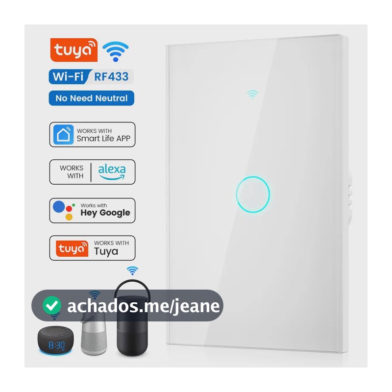 Forestory Interruptor Inteligente Dimmer Wifi 1 Botão Touch Alexa Touch Tuya Smart Life Alexa Google Home Aligenie Yandex Alice Smart Automação Compatível Wifi 2.4ghz Rf433 Bluetooth 100-240v 10a