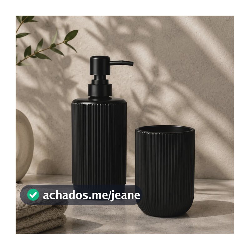Kit Banheiro Lavabo Porta Sabonete Liquido Vidro Acessórios Preto