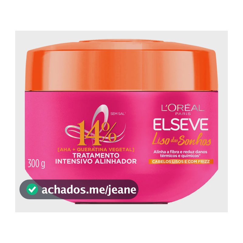 L'Oréal Paris Elseve Liso dos Sonhos Creme de Tratamento com Queratina Vegetal e AHA, Alinhamento Capilar, Controle de Frizz e Reparação de Danos Químicos e Térmicos, 300g