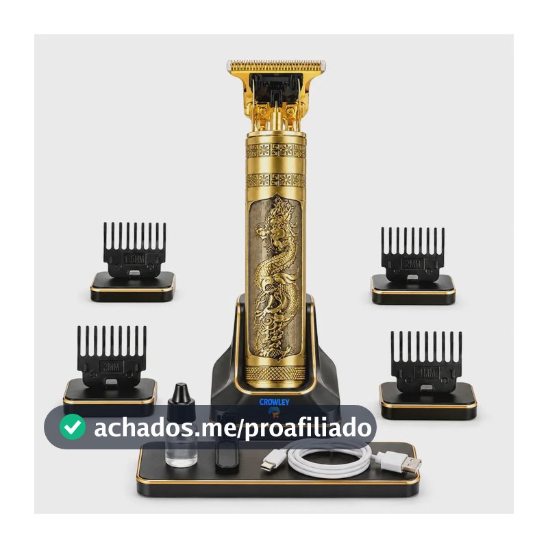 Maquina Maquininha Dragao Acabamento Cortar Cabelo Aparador Barba Pelos Elétrica Sem Fio Recarregavel - Crowley
