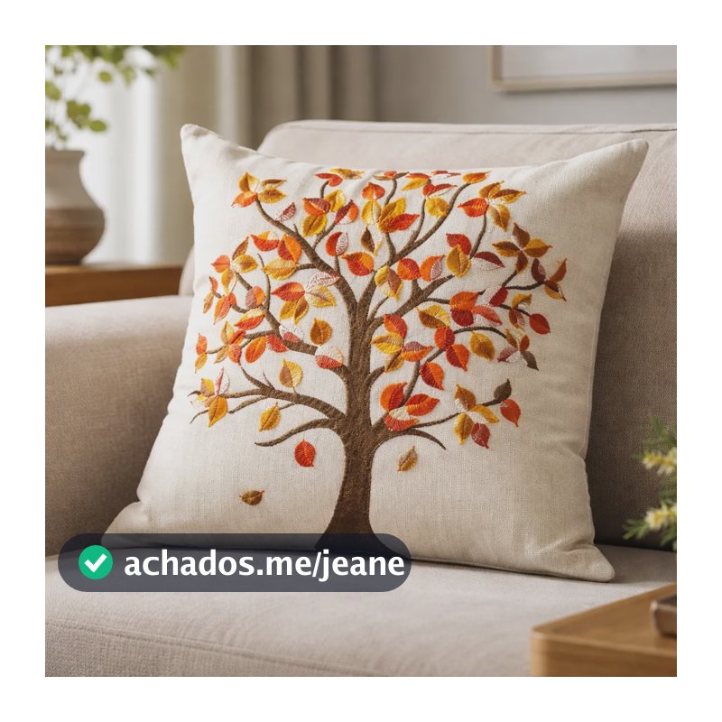 Capa Almofada Em Linho 45x45 Bordado Árvore Da Vida Laranja Laranja Árvore Da Vida